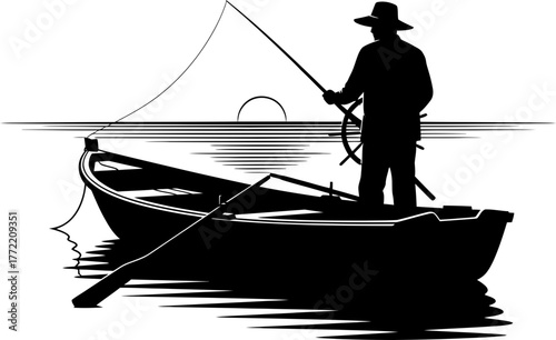 solitary angler casting hope into the tranquil evening waters