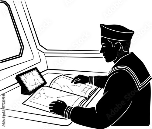 guiding maritime pathways a dedicated navigator plots the oceans intricate routes