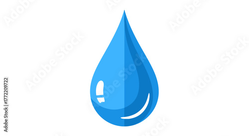 Vibrant Blue Water Drop Icon Symbolizing Essential Hydration, Purity, and Refreshment, Perfect for Environmental Designs, Clean Energy Concepts, and Health-Related Graphics