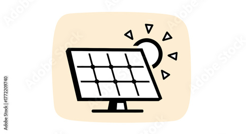 Solar Panel Icon with Shining Sun for Sustainable Energy Solutions