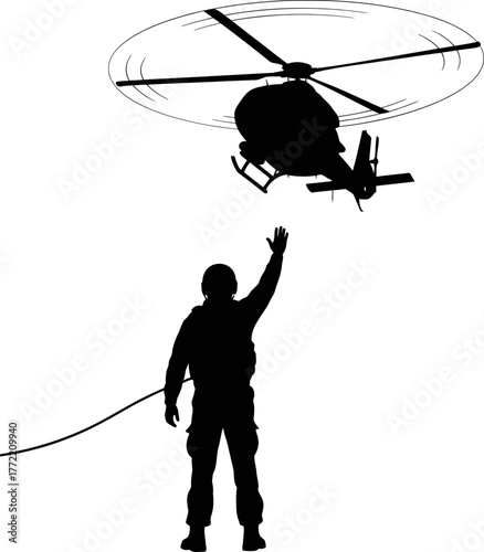 skyward guidance rescuer directs vital aerial operation, ensuring safety