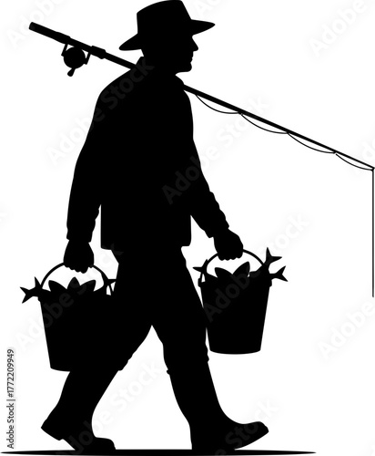 the satisfied anglers journey concludes, carrying bountiful aquatic gifts home