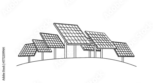 Artistic sketch illustration of a solar panel array, symbolizing sustainable energy generation and eco-friendly technology for a greener future and environmental responsibility