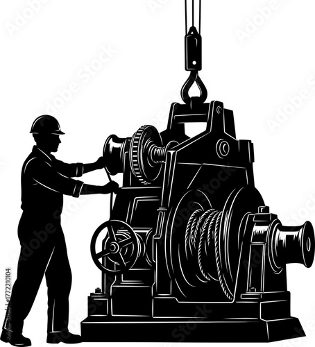 precision control worker finetunes robust winch, commanding immense mechanical force