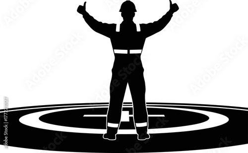 mission accomplished worker signals project success and approval onsite