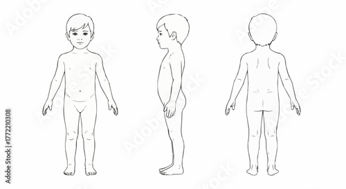 Childs Body Outline - Front, Side, and Back Views.