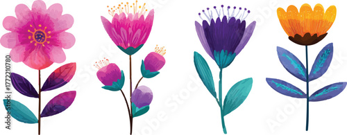 watercolor set of flowers clipart