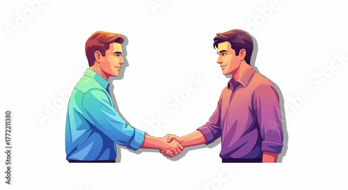 Two men shaking hands in a business agreement.