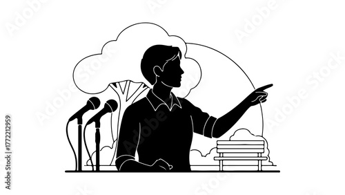 Speaker giving presentation with transparent background