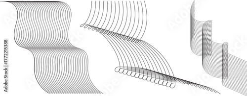 Abstract wave element for design. Digital frequency track equalizer. Stylized line art background. Vector illustration. Wave with lines created using blend tool. Curved wavy line, 