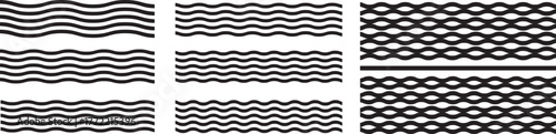 Wave line and wavy zigzag pattern lines. Vector black underlines, smooth end squiggly horizontal curvy 