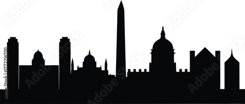 Washington DC Skyline Silhouette Vector Illustration with Iconic Landmarks, Washington D.C. Skyline Silhouette Icon  Vector Design.