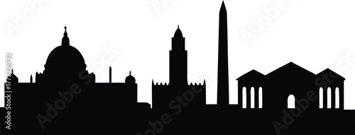Washington DC Skyline Silhouette Vector Illustration with Iconic Landmarks, Washington D.C. Skyline Silhouette Icon  Vector Design.