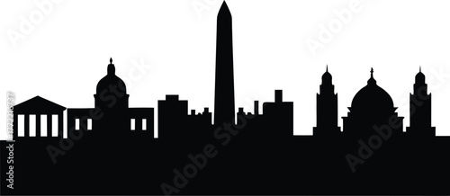 Washington DC Skyline Silhouette Vector Illustration with Iconic Landmarks, Washington D.C. Skyline Silhouette Icon  Vector Design.