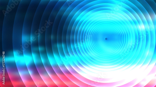 Abstract blue cyan red glowing circular waves and light streaks energy background vector