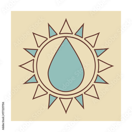 Vintage style sun and water drop icon on beige background retro