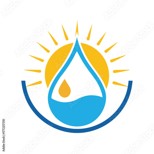 Water Drop and Sun Logo with Blue and Yellow Colors and Arch Keywords: water, drop, sun, logo, abstract, blue, yellow, circle, design, symbol