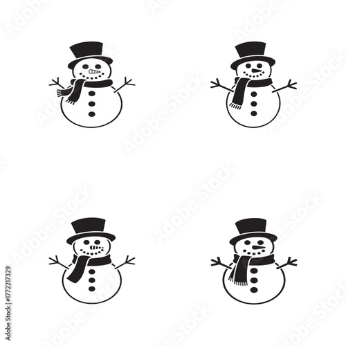 black and white minimalist snowman illustration with top hat and scarf
