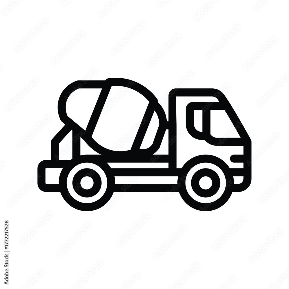 Fototapeta premium Concrete mixer truck line icon, outline illustration of construction vehicle used for mixing and transporting cement