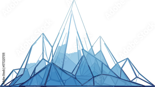 Abstract geometric crystal formation in blue tones against a white background