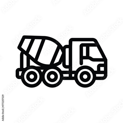 Concrete mixer truck line icon, outline illustration of construction vehicle used for mixing and transporting cement