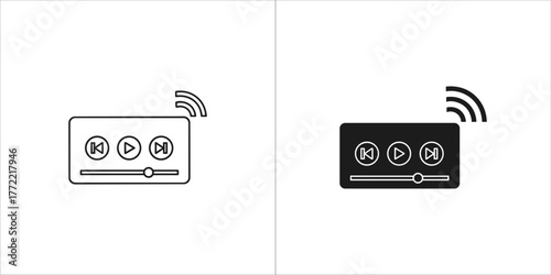 Black line media player icon vector multimedia player