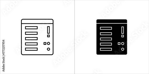 Black line server, data, web hosting icon vector server rack