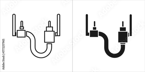 Black line router icon wireless internet network device