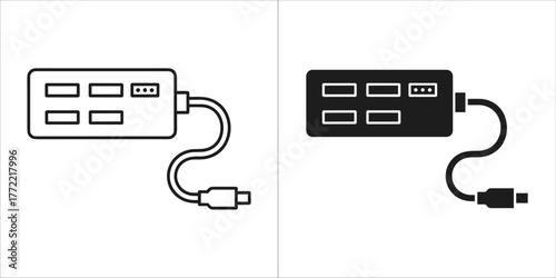 Usb hub icon in black and white peripheral device