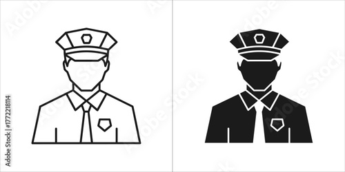 Police officer icon, outline and silhouette