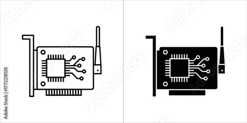 Network card icon in black and white for computer hardware