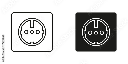 Black and white icon of a power socket, a electrical outlet