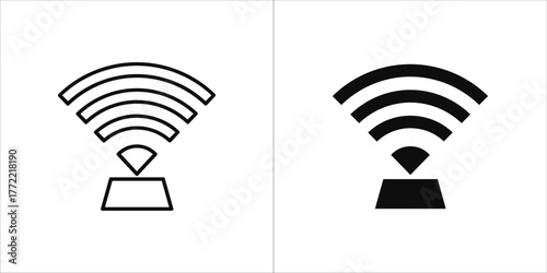 Outline and solid icon of a wifi signal emanating from a base