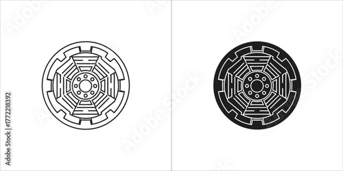 Bagua vector icon in simple outline design for feng shui