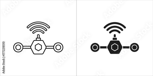 Two icons of a wireless sensor device, one outline and one solid