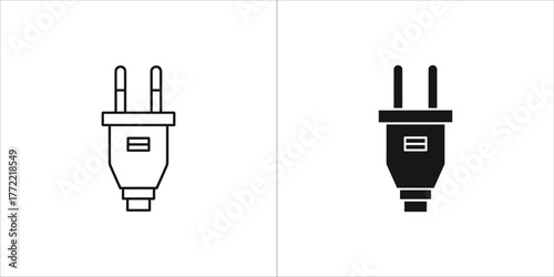 Outline and filled black electric plug