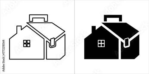 Illustration of a house shaped briefcase in black and white