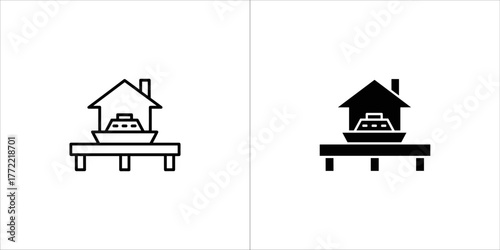 Floating house icon, boat house vector illustration