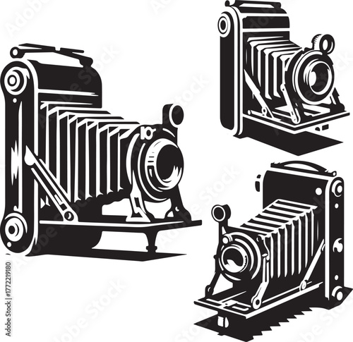 Vintage camera collection for photography enthusiasts, a nostalgic design element bringing classic style and retro charm to creative projects and vintage themes