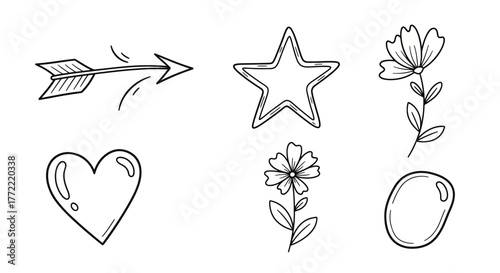 Cute doodle elements for creative design projects arrow heart star flower