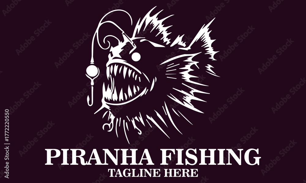 Fototapeta premium Piranha fishing bait icon. Piranha fishing bait vector illustration, piranha fishing bait logo art