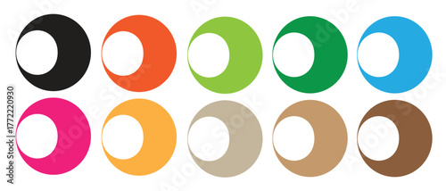 Modern colorful crescent circle icons in various shades  abstract geometric vector design ideal for branding, logo creation, and web design.