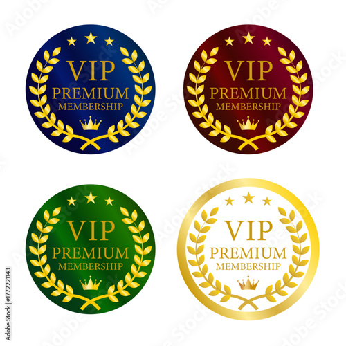 ゴールドリーフで囲まれたカラーバリエーション豊富なVIPバッジコレクション