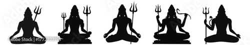 Lord shiva bholenath with trishul meditation black silhouette elenents: festival, mahashivratri, face, portrait, god, clip art, religion, spiritual, yoga, deity, india, divine, vector, illustration,