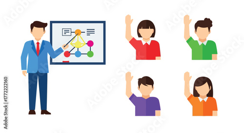 Teacher presenting a diagram to students with active class participation