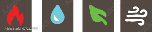 Four Elements Icons Fire Water Earth Air flame drop