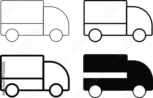 Four simplified truck icons in black and white vehicle