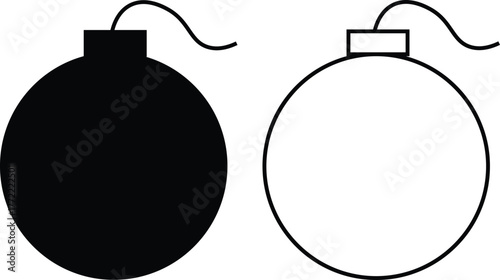 Black and white bomb icons with fuses explosion danger