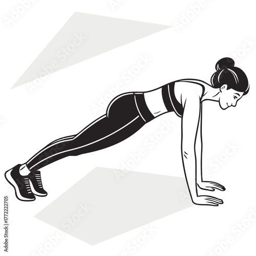 A fit woman in athletic wear performing a plank exercise demonstrating strength and dedication to a healthy lifestyle and fitness routine