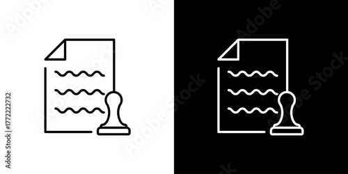 Document Icon with Stamp Outline Representation in Black and White Variations